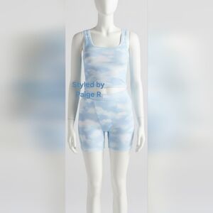💕NEW SKIMS Cotton Rib Tank Top Boxer SET BLUE QUARTZ CLOUD ☁️  PRINT Ribbed M